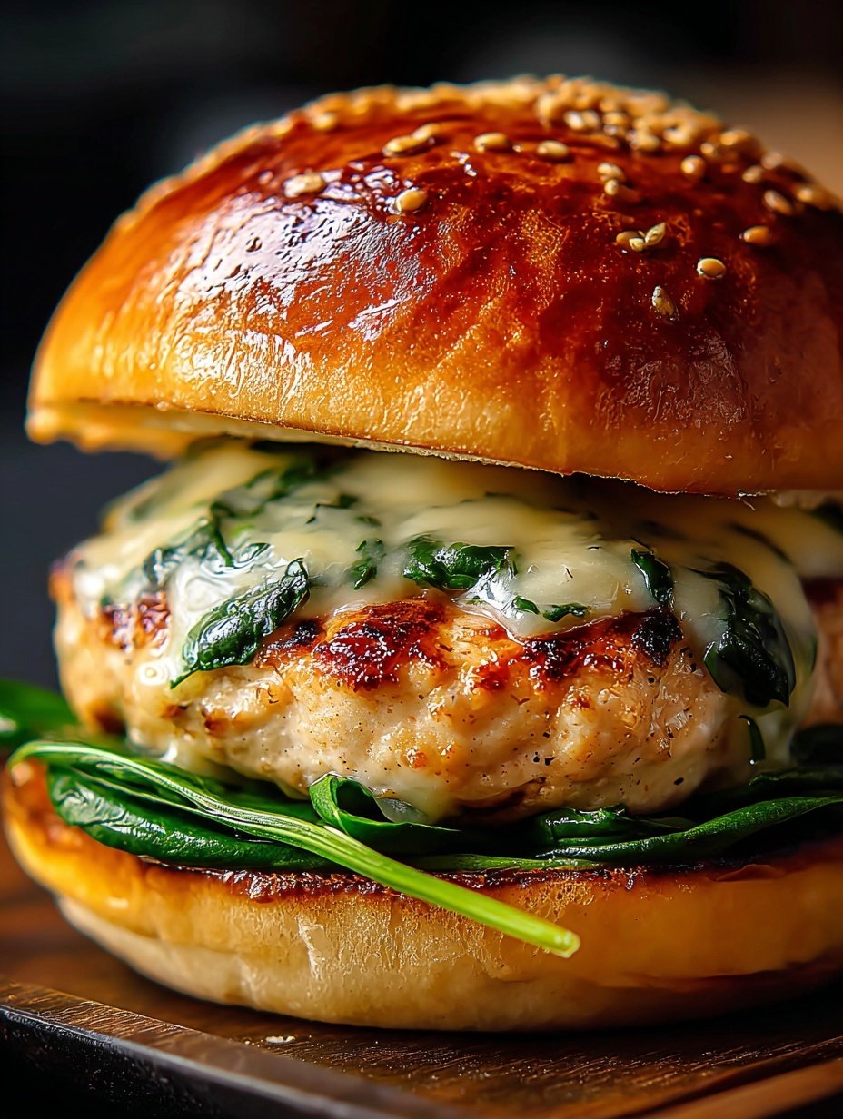 White Cheddar Spinach Chicken Burgers Recipe
