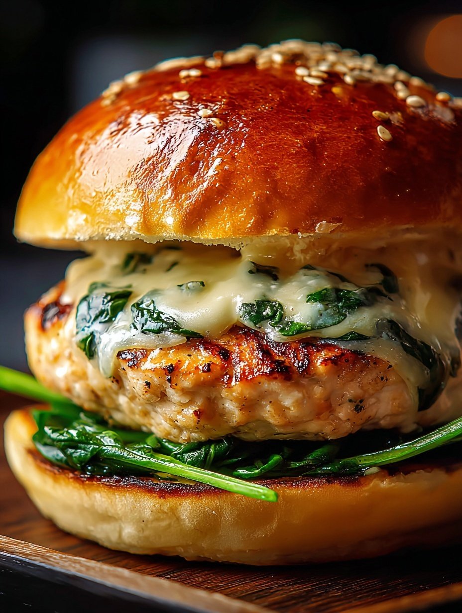 White Cheddar Spinach Chicken Burgers Recipe - Recipe Image